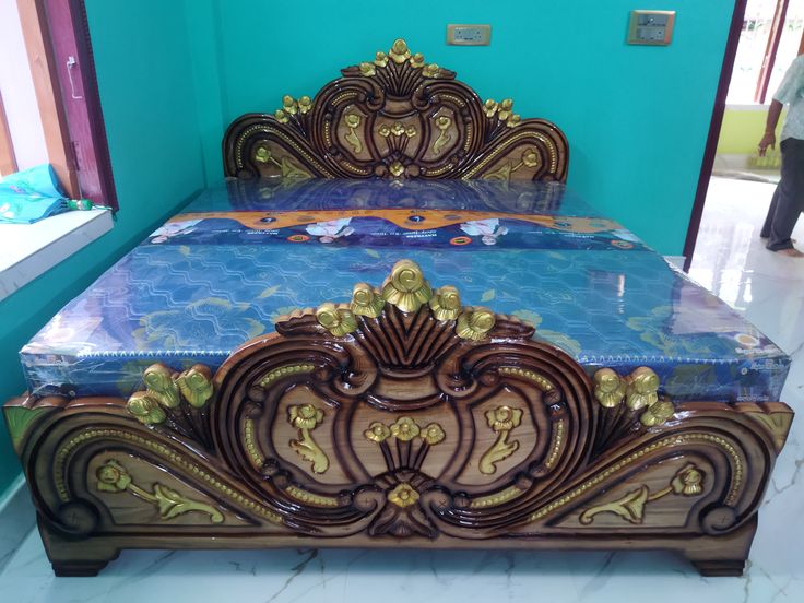 King Sized Box Bed – White-Golden CP Teak